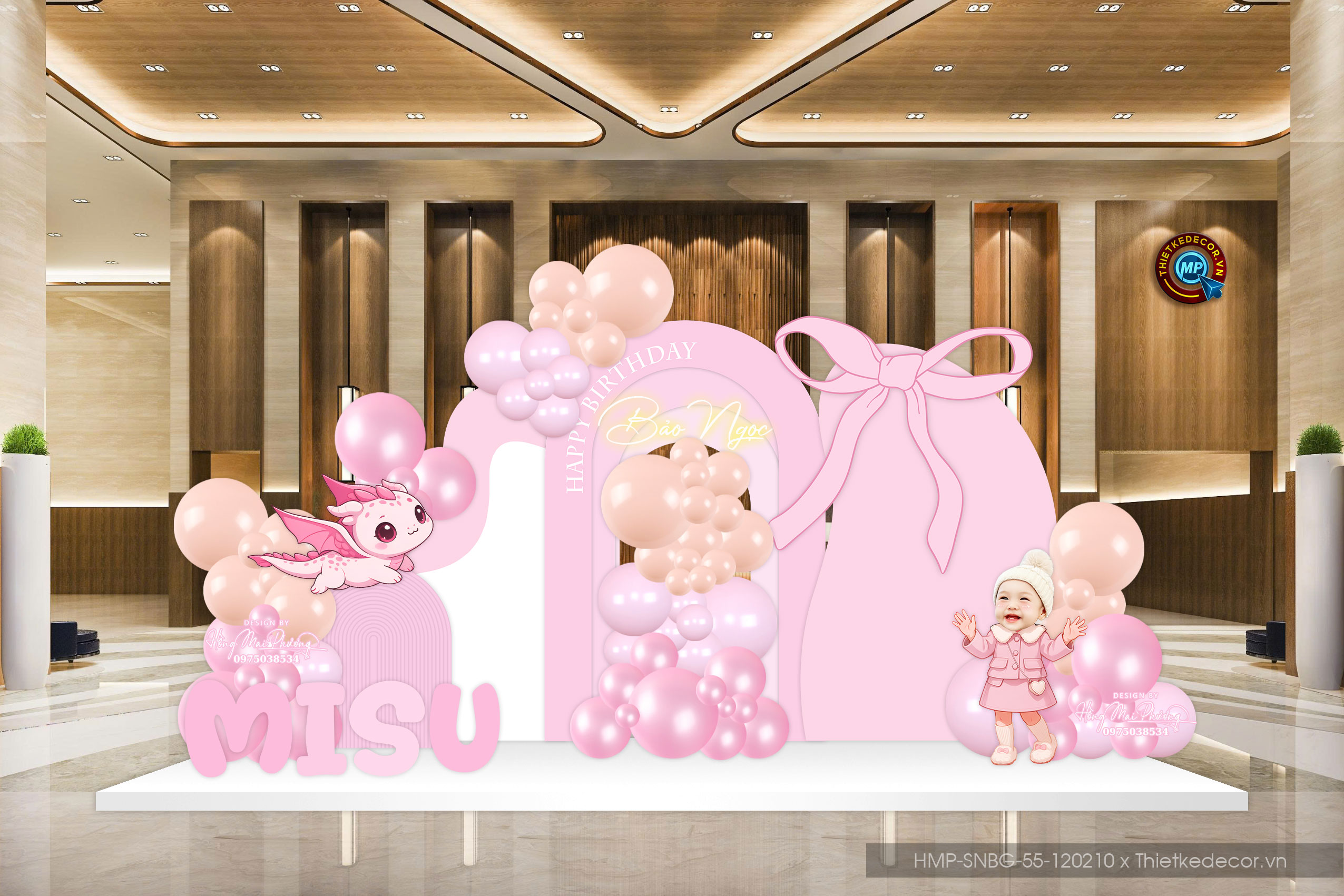 Sinh nhật bé gái tuổi rồng tone hồng